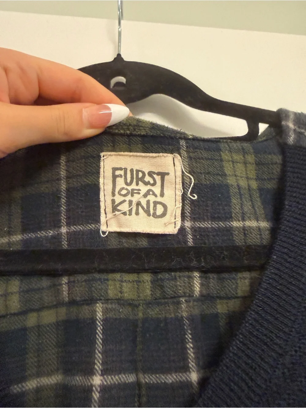 Furst of a Kind Navy Pullover Layered Sweater with Green Plaid Shirt